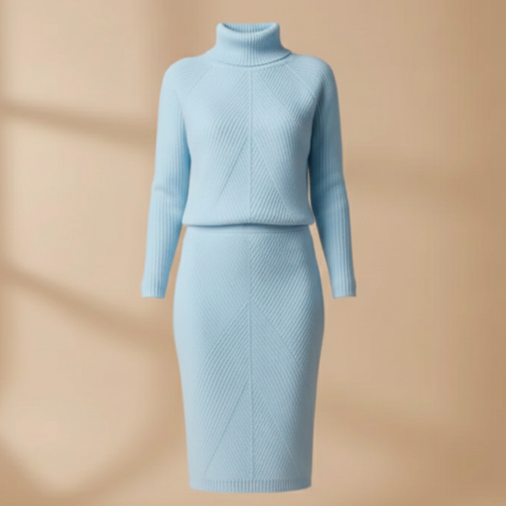 Women's high collar knitted sweater and skirt set Fashion Grand