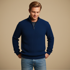 Men's Ribbed Knit Quarter Zip Long Sleeve Pullover Fashion Grand