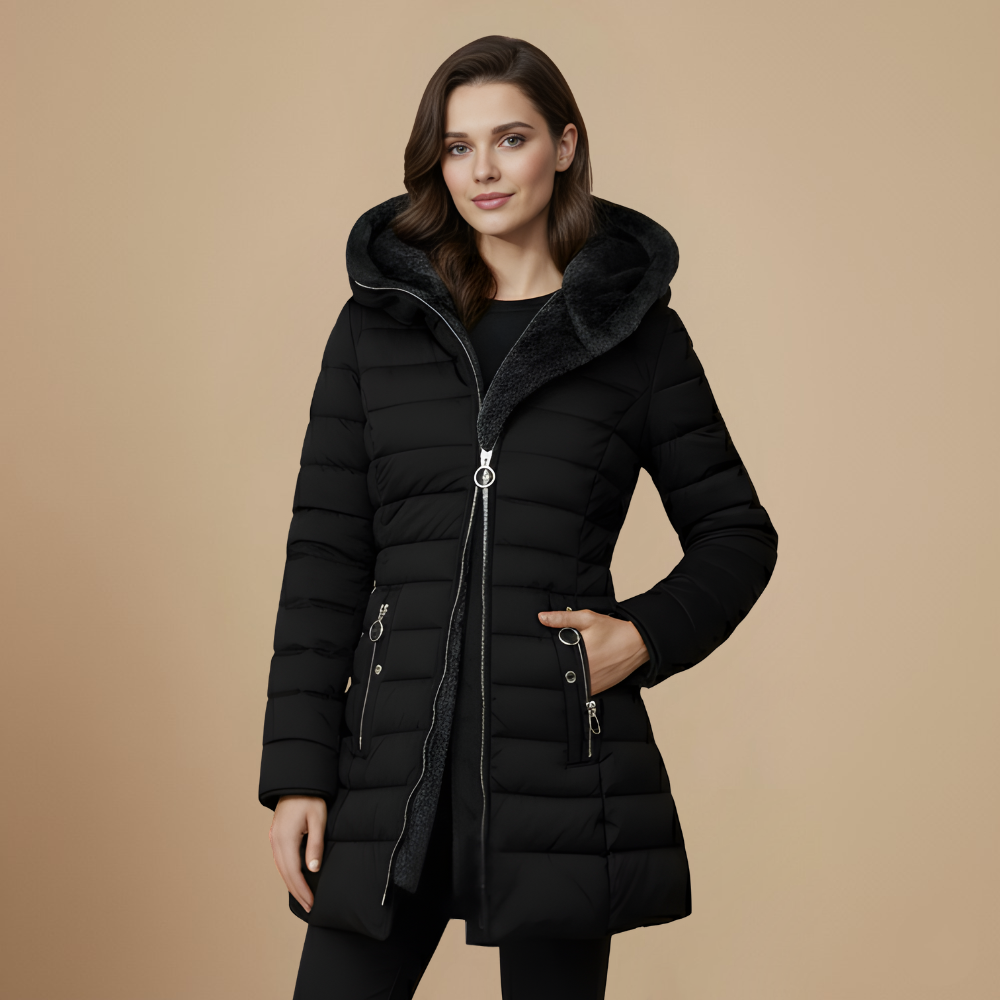 Hooded Quilted Fur Lined Winter Jacket Fashion Grand