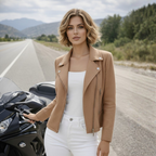 Women’s slim fit asymmetrical zip-up biker jacket Fashion Grand