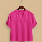 Women's v-neck short sleeve stand-up collar blouse Fashion Grand