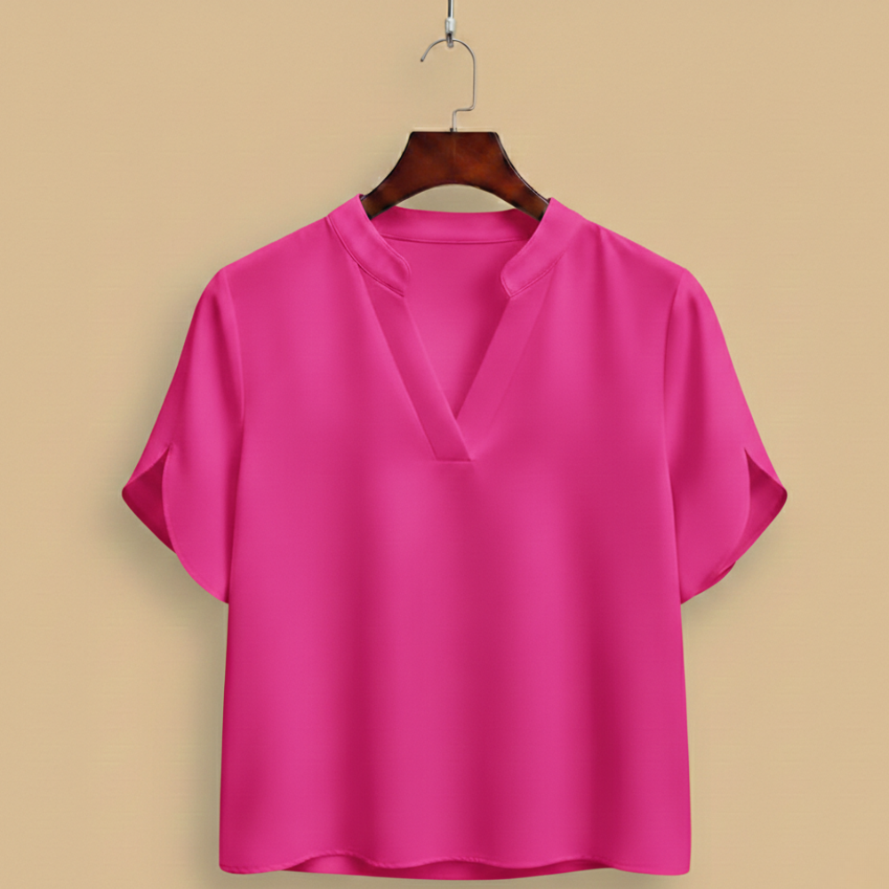 Women's v-neck short sleeve stand-up collar blouse Fashion Grand