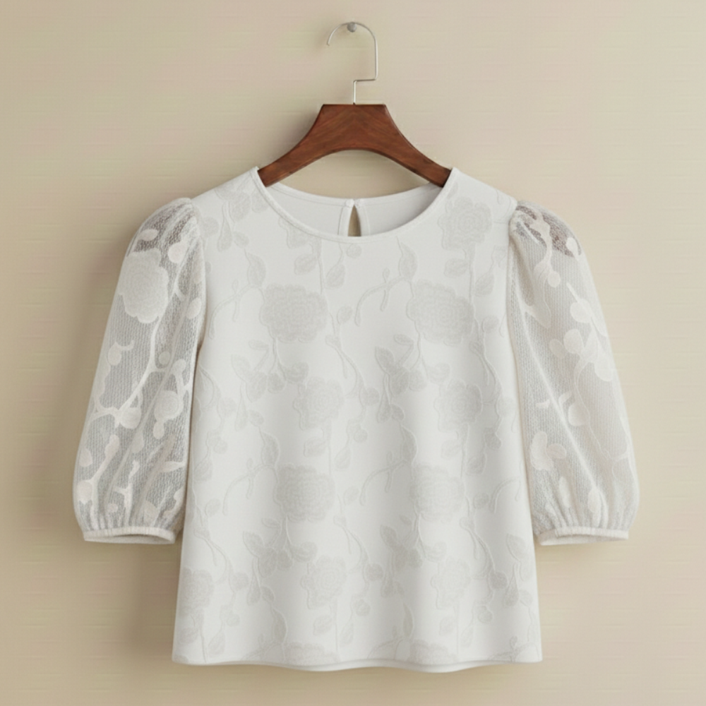 Women's chiffon round neck puff sleeve blouse Fashion Grand