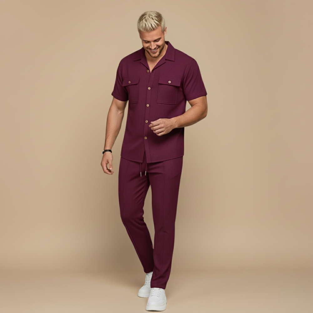 Casual Shirt Trousers Matching Two Piece Set for Men Fashion Grand