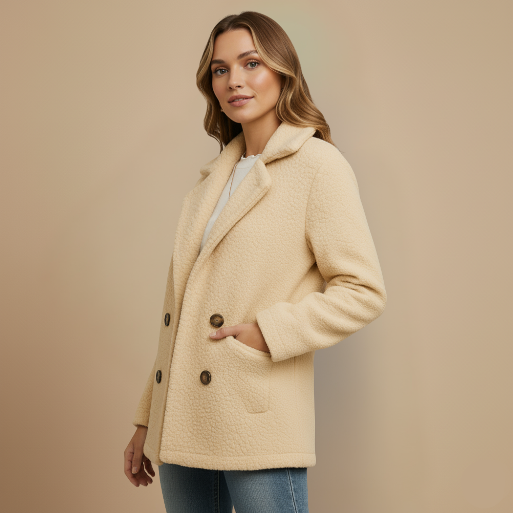 Stylish women's teddy coat with double row of buttons Fashion Grand