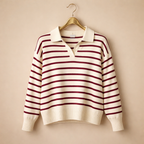Women's Striped Polo Collar Knit Sweater Fashion Grand