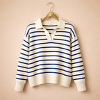 Women's Striped Polo Collar Knit Sweater Fashion Grand