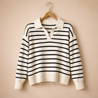 Women's Striped Polo Collar Knit Sweater Fashion Grand