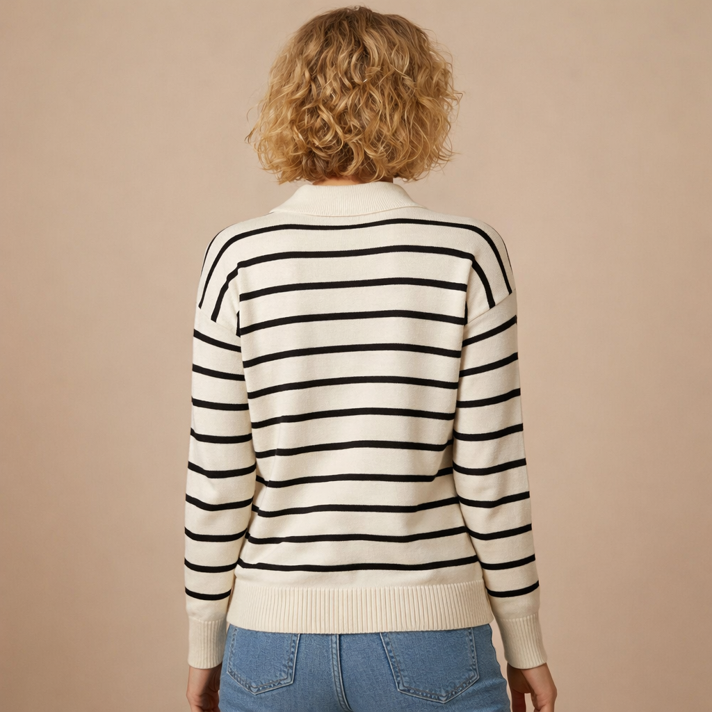 Women's Striped Polo Collar Knit Sweater Fashion Grand