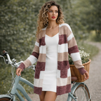 Women's Striped V Neck Soft Long Cardigan Fashion Grand