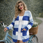 Women's Striped V Neck Soft Long Cardigan Fashion Grand