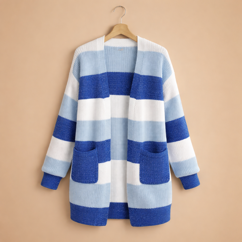 Women's Striped V Neck Soft Long Cardigan Fashion Grand
