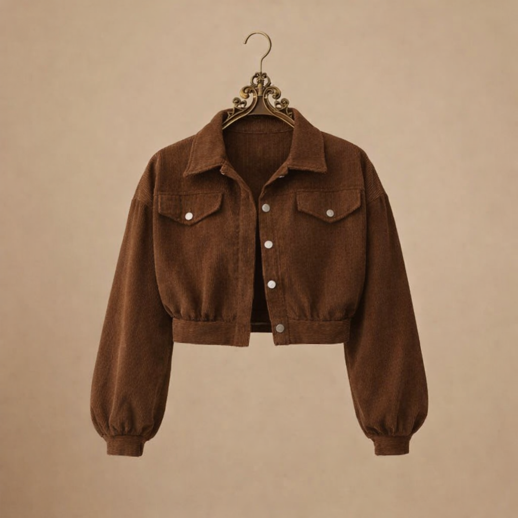 Vintage Corduroy Cropped Jacket for Women Fashion Grand
