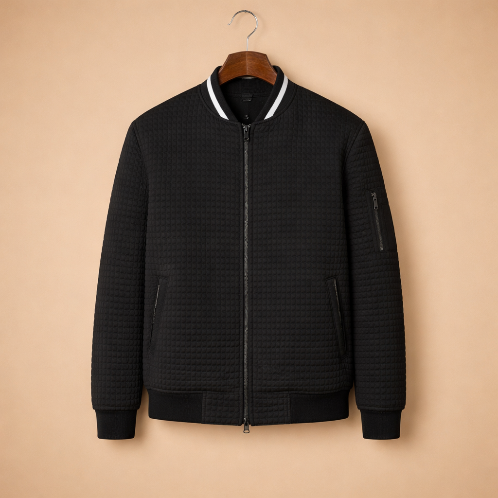 Men's Waffle Knit Full Zip Bomber Jacket Fashion Grand