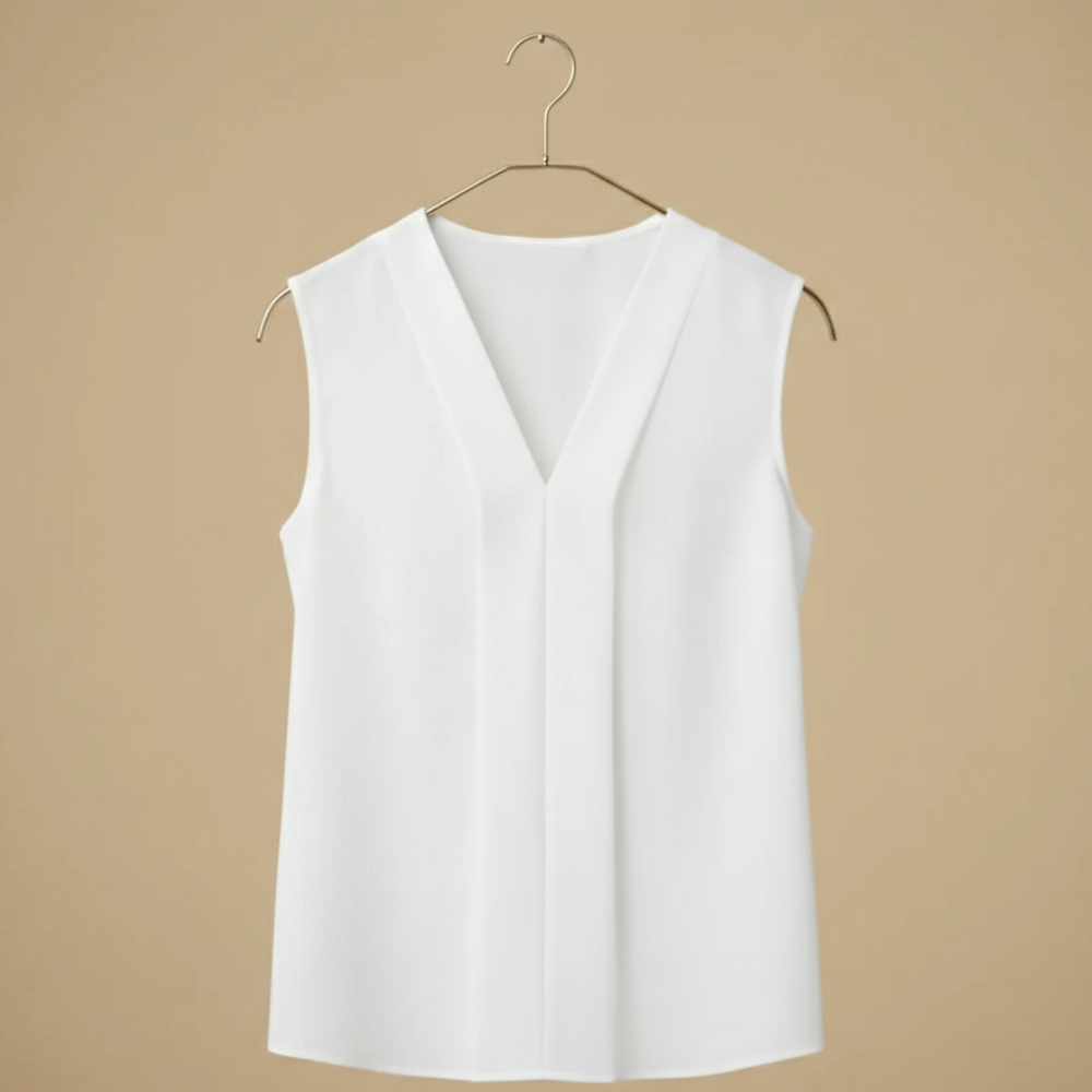 Women's simple pleated sleeveless v-neck blouse Fashion Grand