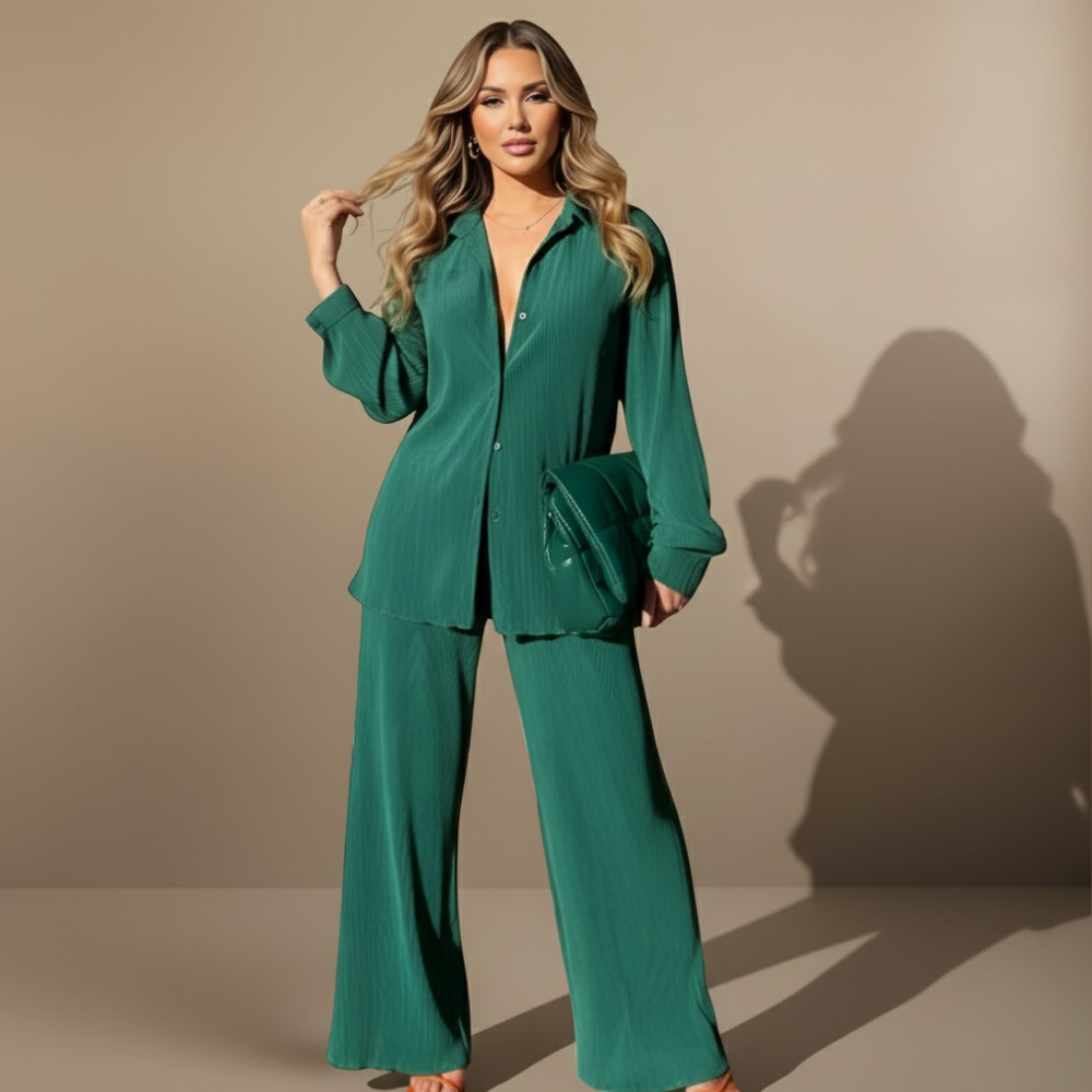 Wide-legged green striped jumpsuit Fashion Grand