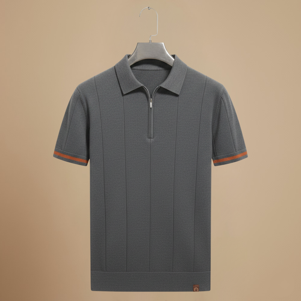 Men's quarter zip-up slim fit solid polo shirt Fashion Grand