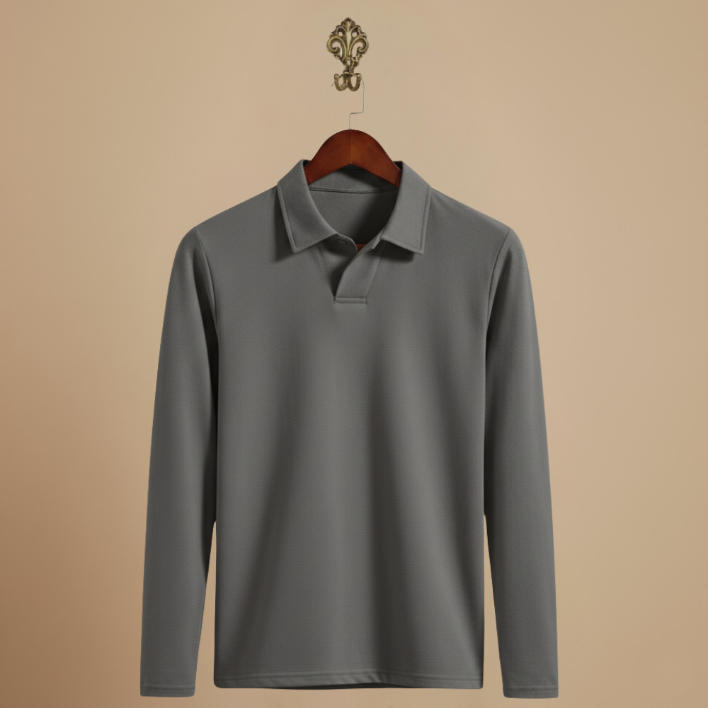 Men's long sleeve polo shirt with turned-down collar Fashion Grand
