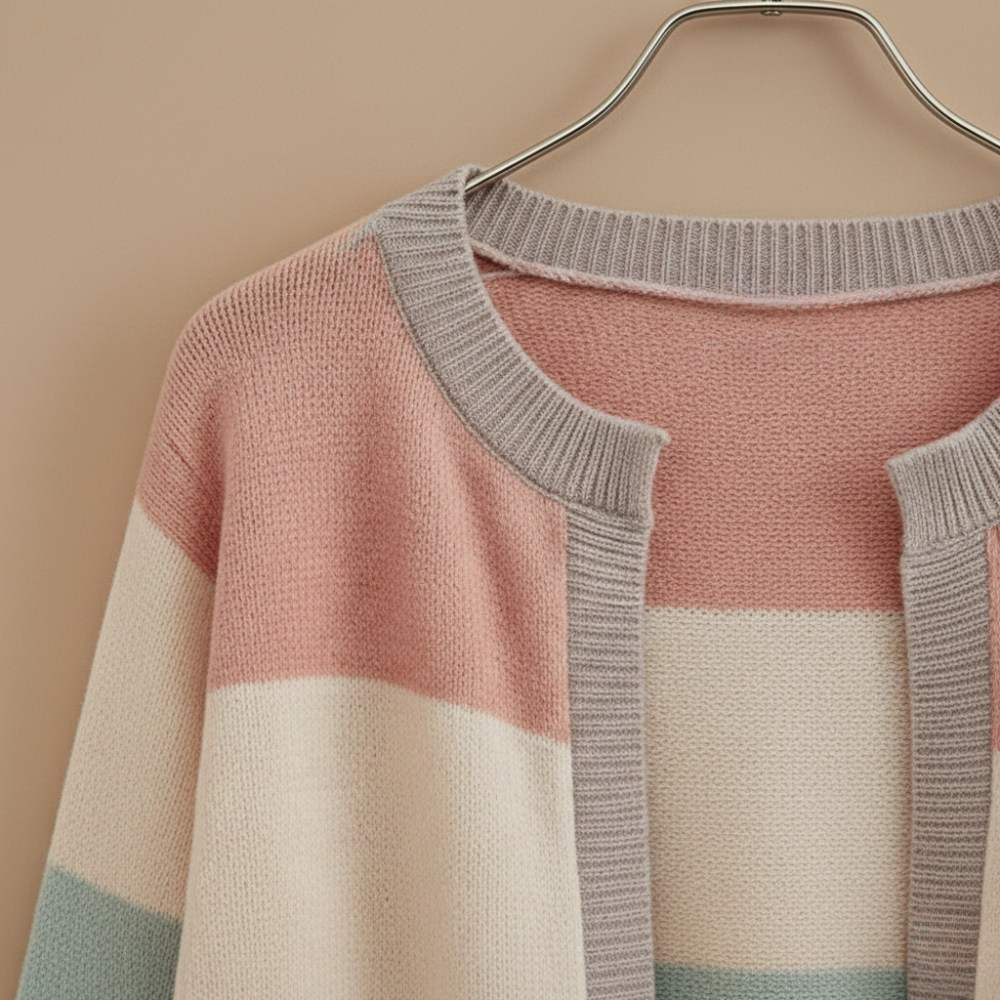 Women's knitted striped open cardigan Fashion Grand