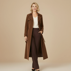 Elegant Suede Long Double Breasted Trench Fashion Grand