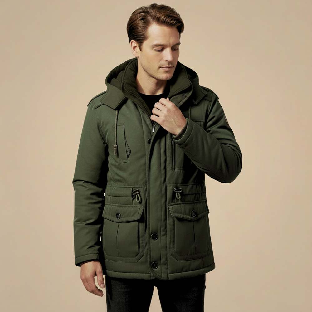 Men's Fleece Lined Windproof Hooded Parka Coat Fashion Grand