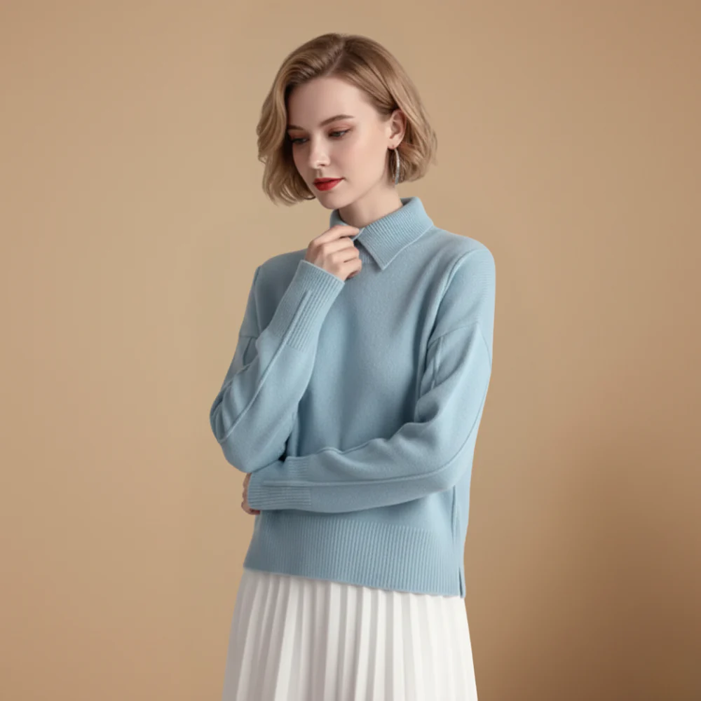 Women's collared long sleeve knitted pullover sweater