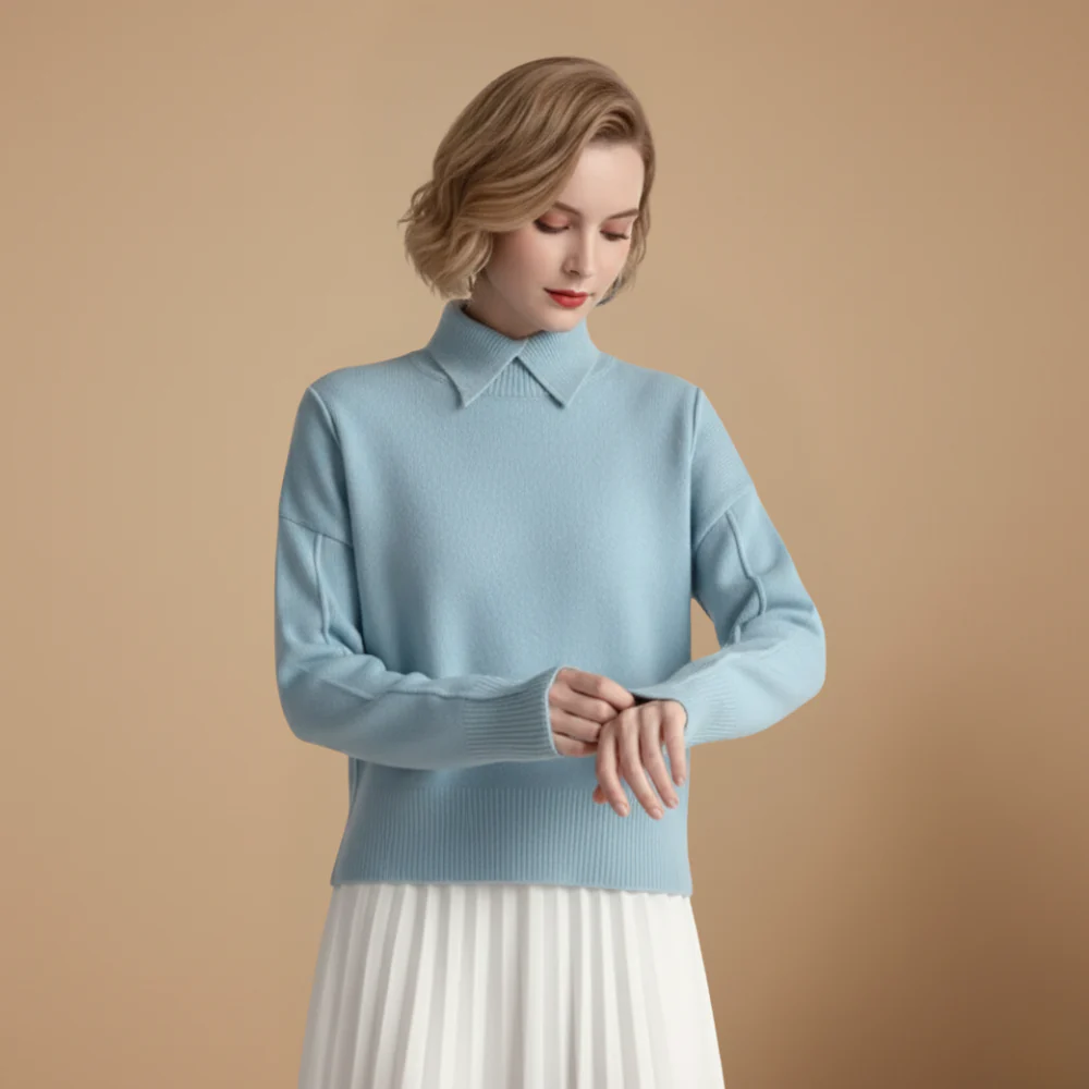 Women's collared long sleeve knitted pullover sweater