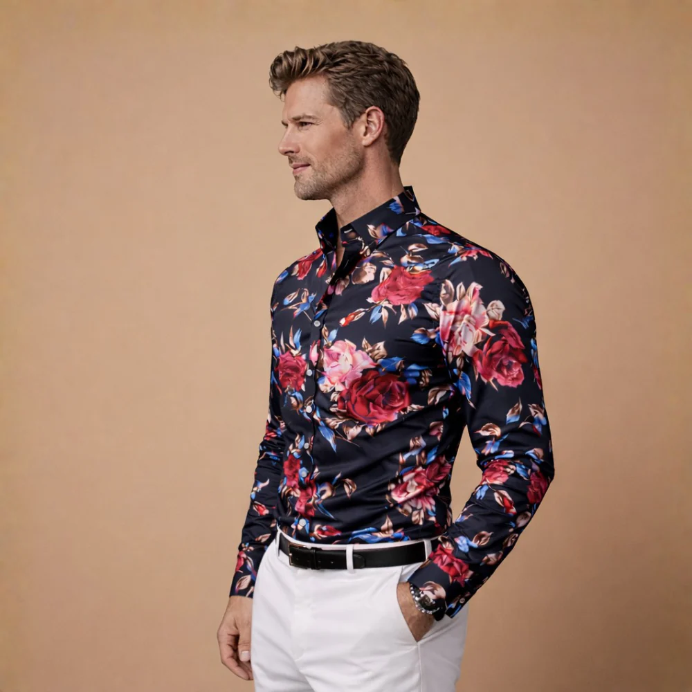 Men's shirt with floral print – long sleeves for a modern casual style Fashion Grand
