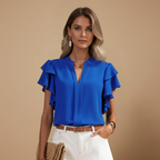 Women’s blouse with ruffles and V-neck for casual summer wear Fashion Grand