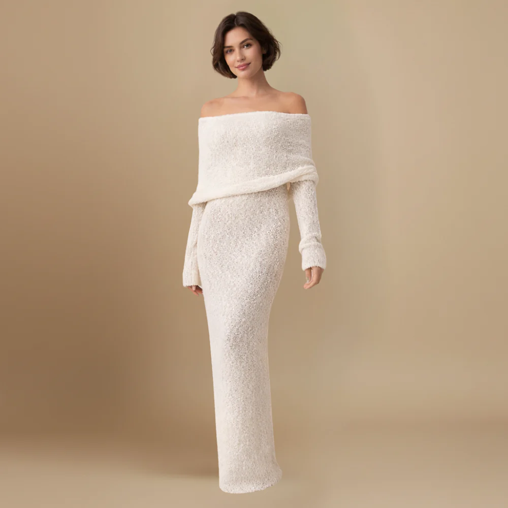 Women’s maxi dress off shoulder long sleeve elegant shape Fashion Grand
