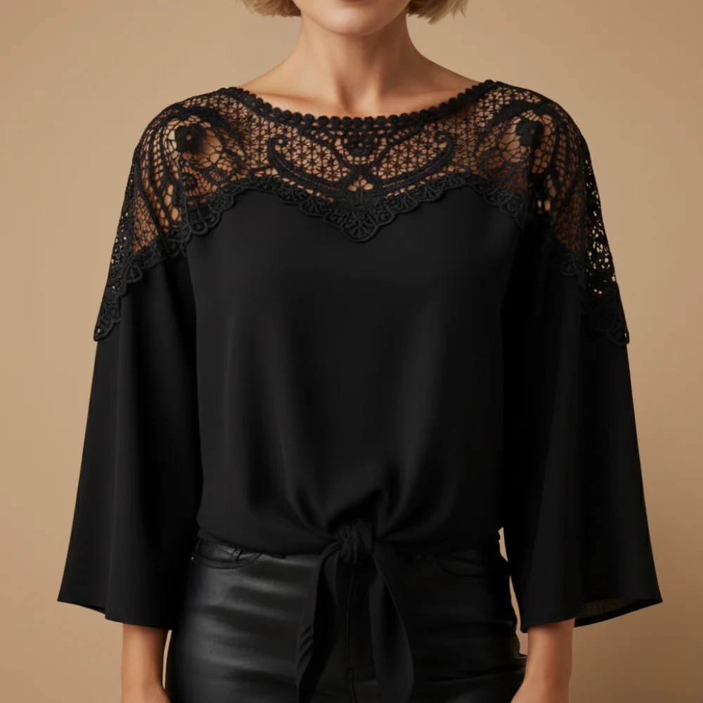 Women's lace blouse long sleeve crochet detail Fashion Grand