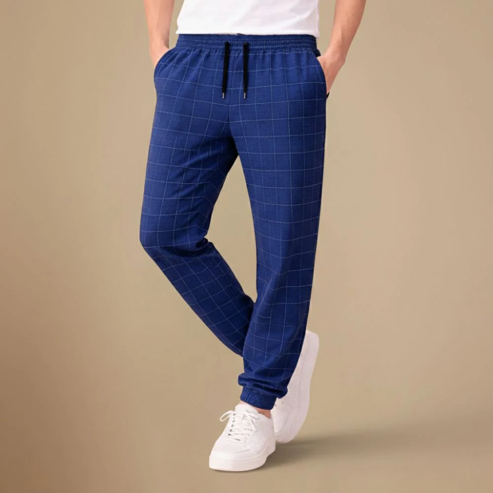 Men’s casual slim fit checkered sweatpants Fashion Grand