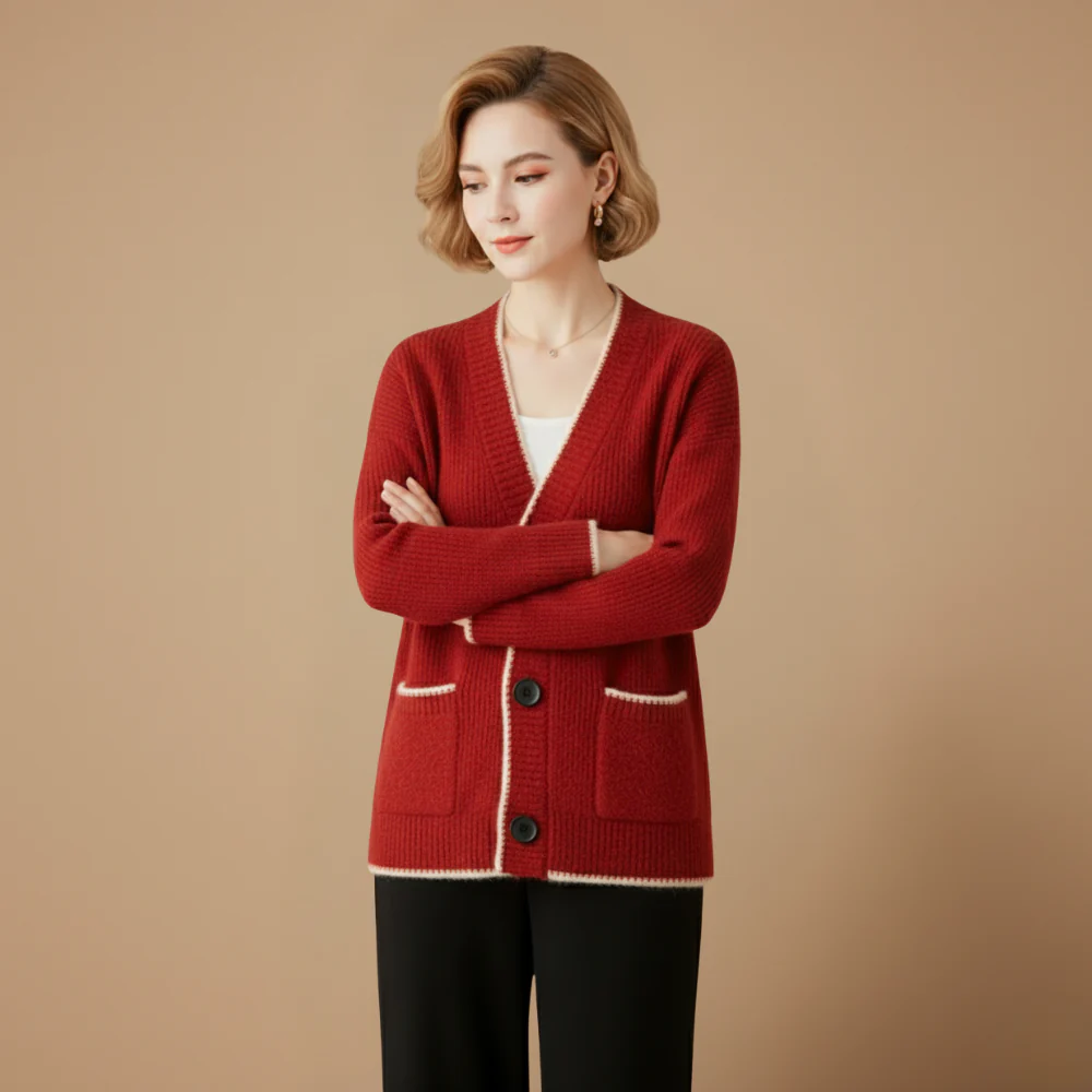 Women's knit cardigan button front layering fit Fashion Grand