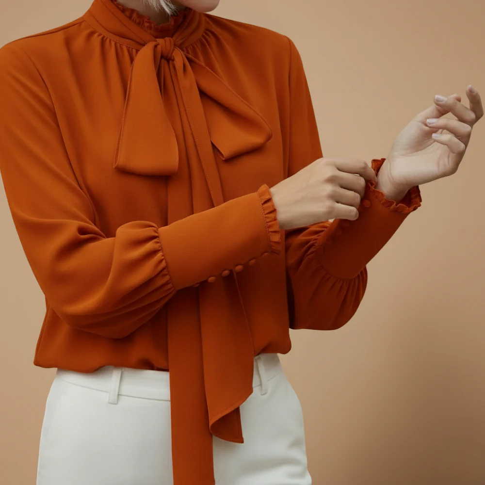 Women's tie neck bow blouse long sleeve casual Fashion Grand