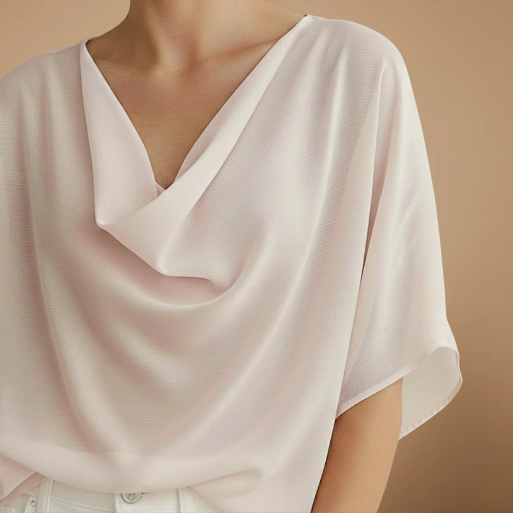 Women's loose fit blouse with mid sleeves and elegant neckline Fashion Grand