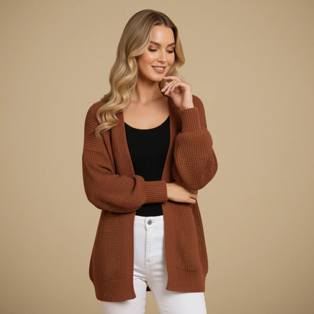 Women Chunky Knit Balloon Sleeve Open Cardigan Fashion Grand