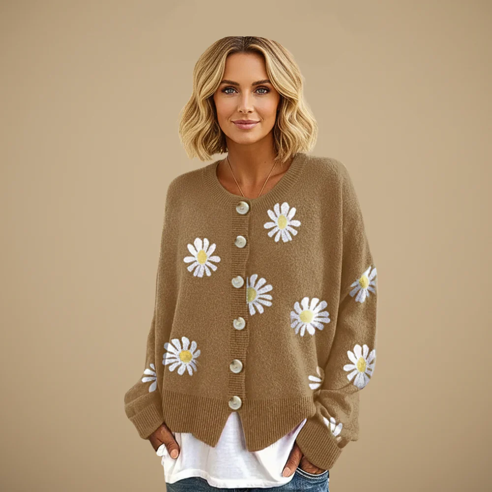 Daisy Embroidered Button-Up Cardigan for Women Fashion Grand