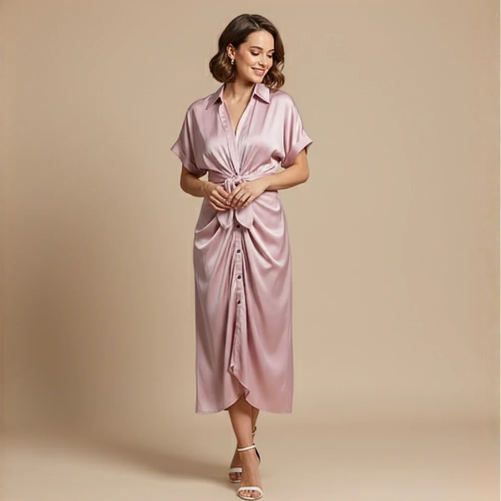 Women's Midi Dress with Waist Tie Fashion Grand