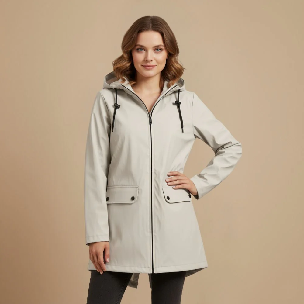 Lightweight Women's Hooded Zip Front Raincoat Fashion Grand