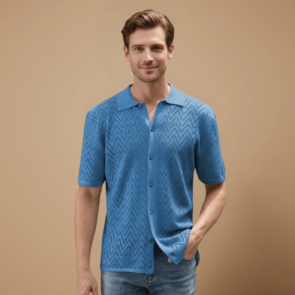 Men's short sleeved geometric design polo shirt