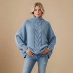 Women Cable Knit Batwing Sleeve High Neck Jumper Fashion Grand