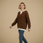Women's Oversized V-Neck Thick Cable Jumper Fashion Grand