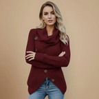 Ladies Knit Sweater Cowl Neck Button Detail Fashion Grand