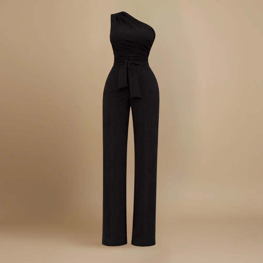 Women’s elegant one-shoulder jumpsuit with waist tie Fashion Grand