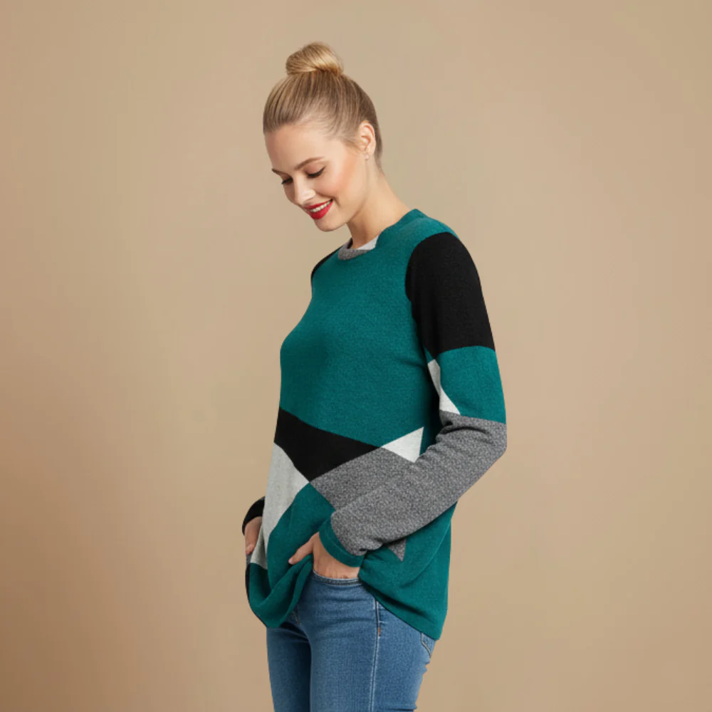 Women's Loose Sweater Geometric Patchwork Design Fashion Grand