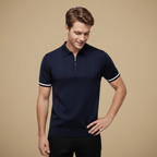 Men's quarter zip-up slim fit solid polo shirt