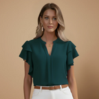 Women’s blouse with ruffles and V-neck for casual summer wear Fashion Grand