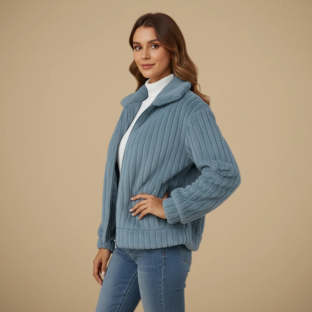 Women's Soft Lapel Zip Front Winter Jacket Fashion Grand