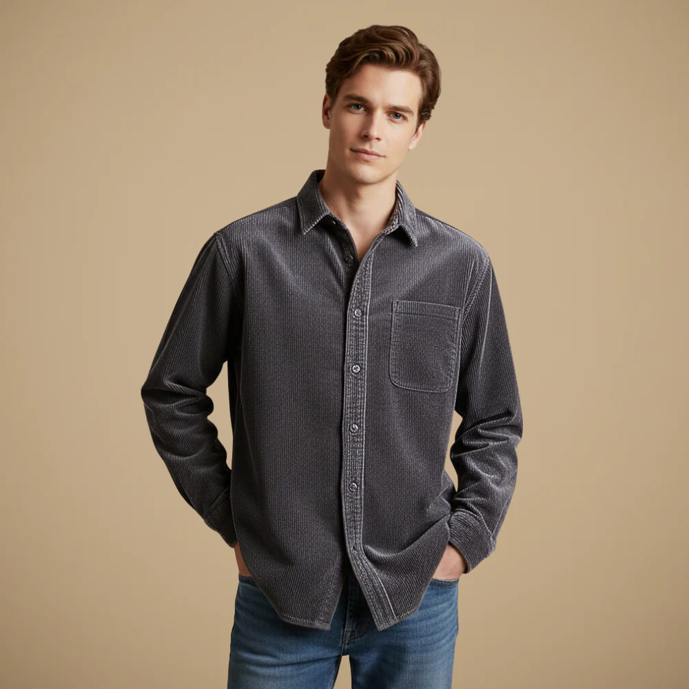 Men's Vintage Long Sleeve Corduroy Shirt Fashion Grand