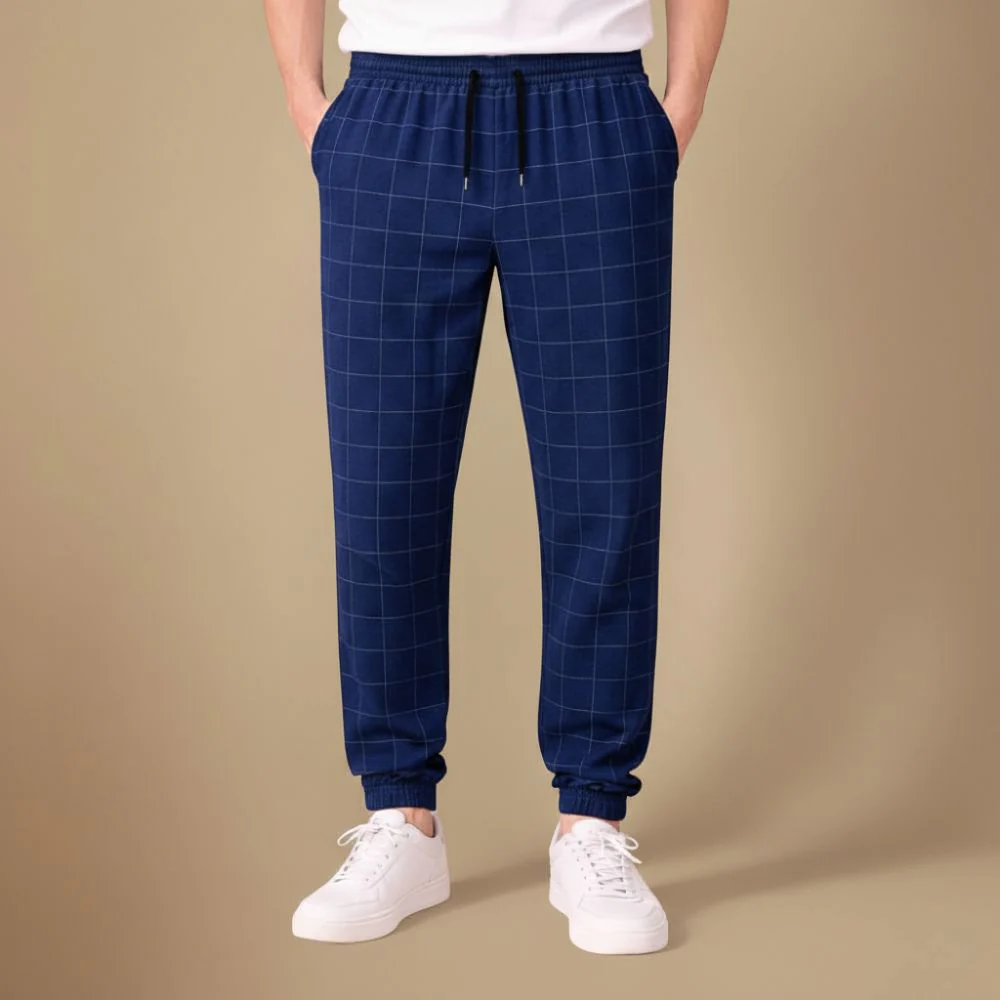 Men’s casual slim fit checkered sweatpants Fashion Grand